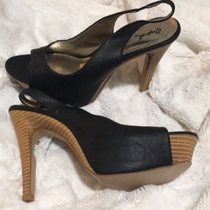 Black patent leather platforms